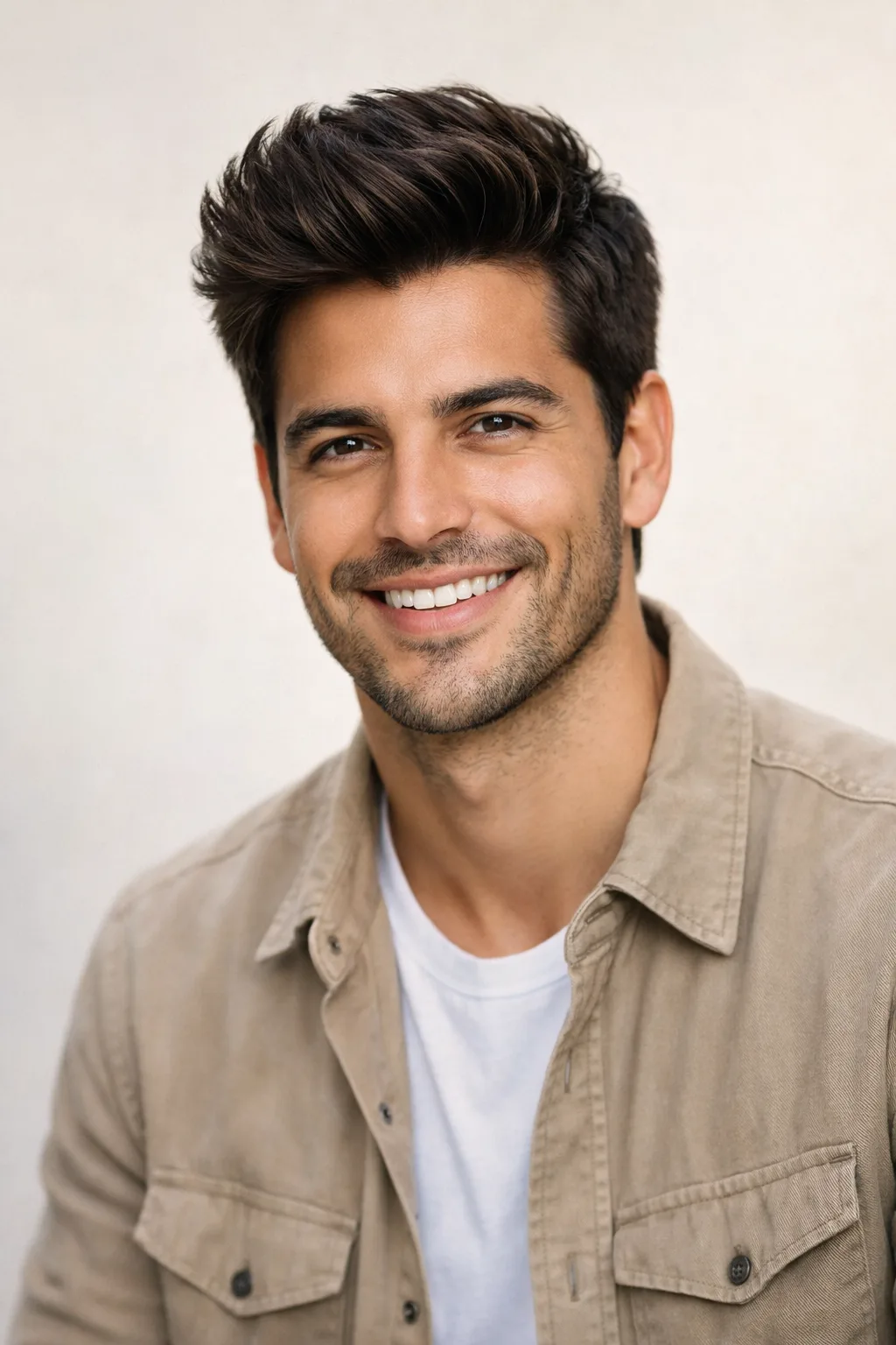 Hombre con cabello abundante y estilo masculino